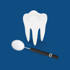 Vector illustration. Isometric tooth with a medical instrument.