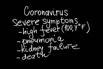 Coronavirus Symptom Information written on a black board.