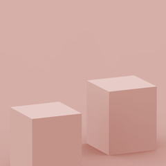 3d dusty pink cube and box podium minimal scene studio background. Abstract 3d geometric shape object illustration render. Natural color tones.