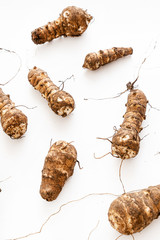 organic Jerusalem Artichokes on the white background