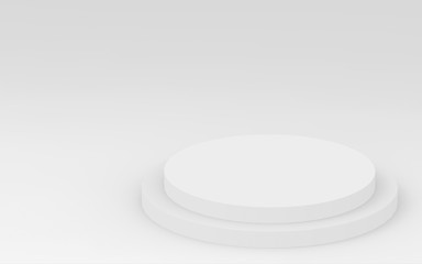 3d gray white bright cylinder podium minimal studio background. Abstract 3d geometric shape object illustration render.