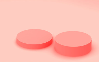 3d pink coral cylinder podium minimal corner studio background. Abstract 3d geometric shape object illustration render. Display for valentine product.