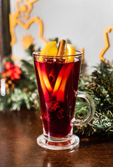 mulled wine with orange, apple and cinnamon