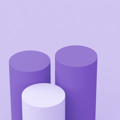 3d purple violet and white cylinder podium minimal studio background. Abstract 3d geometric shape object illustration render. Display for cosmetic perfume fashion product.