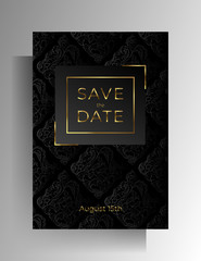 Wedding invitation design. Floral hand painted texture in black color. Vector 10 EPS.