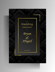 Naklejka na ściany i meble Wedding invitation design. Floral hand painted texture in black color. Vector 10 EPS.