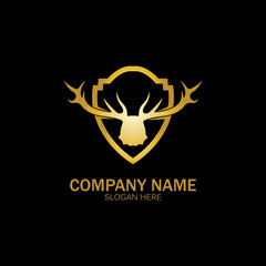 Creative Deer Golden Shield Logo Design Symbol Vector Illustration.