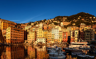 Obraz premium Sunset in Camogli town, Italy.