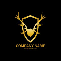 Creative Deer Golden Shield Logo Design Symbol Vector Illustration.