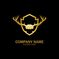 Obraz premium Creative Deer Golden Shield Logo Design Symbol Vector Illustration.