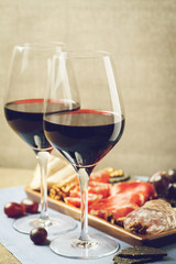 Red wine and charcuterie assortment