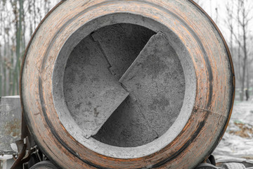 The cement mixer used on the construction site