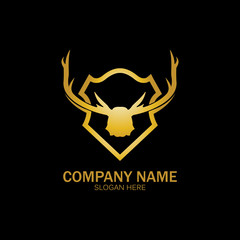 Creative Deer Golden Shield Logo Design Symbol Vector Illustration.