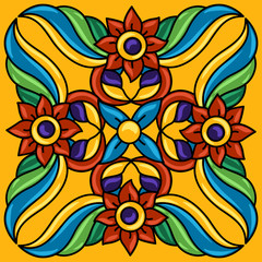 Mexican talavera ceramic tile pattern. Decoration with ornamental flowers.