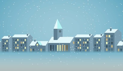 Winter city christmas landscape and Christmas background with tale houses vector design.