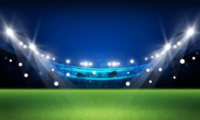 Football arena field with bright stadium lights vector design Vector illumination © photoraidz