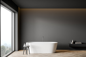 Naklejka na ściany i meble Minimalistic gray bathroom interior with tub