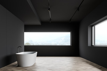 Fototapeta na wymiar Loft dark gray bathroom interior with tub