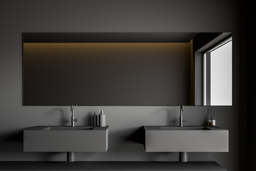 Minimalistic gray bathroom with double sink