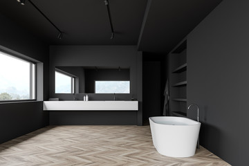 Fototapeta na wymiar Loft dark gray bathroom with tub and sink