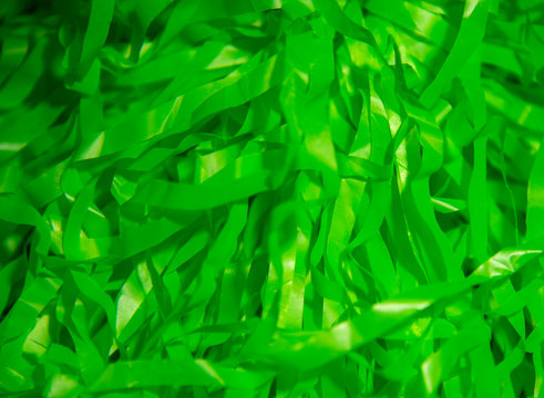 Abstract green background of thin rustling ribbons.