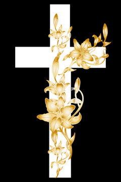 Christening Cross With Gold Lily 1