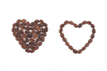 Coffee beans arranged in heart shape
