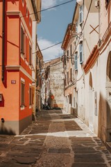 Fototapeta na wymiar Ancient streets of Izola town in Slovenia