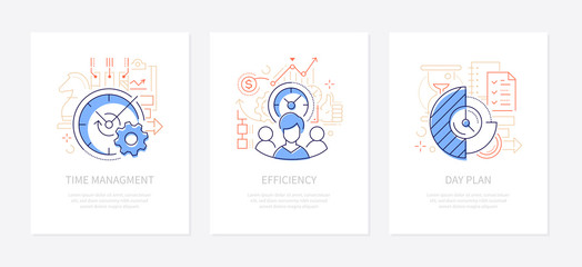 Business strategy - vector line design style banners set