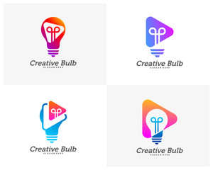 Set of Bulb Creative with Play icon logo concepts, abstract colorful icons, elements and symbols, template - Vector