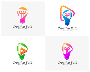 Set of Bulb Creative with Play icon logo concepts, abstract colorful icons, elements and symbols, template - Vector