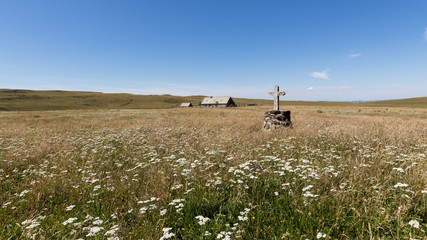 Obraz premium View over the meadows in Aubrac near Nasbinals