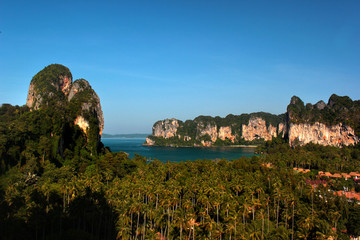 View of Tonsai Bay with the famous Railey West Beach and Tonsai Bay Beach in Krabi, Thailand.