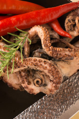 Raw Octopus with Chili On pan