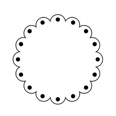 Scalloped circle shape outline with dots. Clipart image isolated on white background