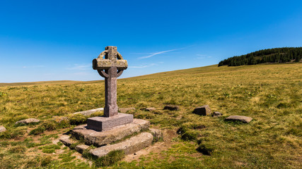 View of the cross of the Rode, in Aubrac near Nasbinals