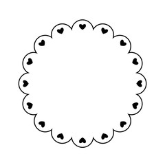 Scalloped circle frame with hearts outline. Clipart image isolated on white background