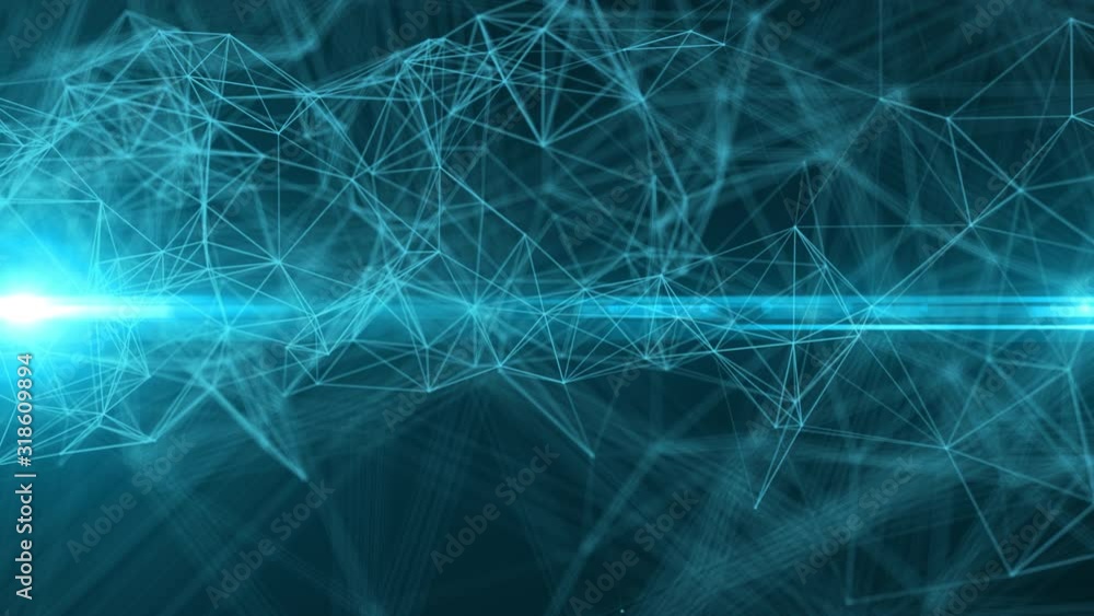 Aufkleber abstract blue flare and plexus effect background.technology lines network with digital lens flare.fu