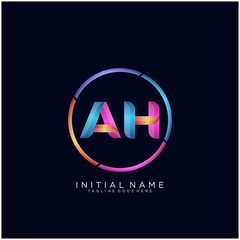 Initial letter AH curve rounded logo, gradient vibrant colorful glossy colors on black background