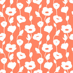 seamless abstract white flowers and lines pattern