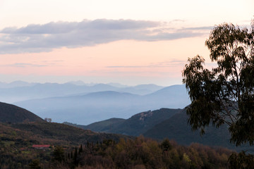 Andritsaina, Greece. Sunrise over the mountains of this inner region of the Peloponnese
