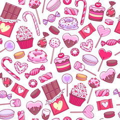 Valentine's day sweets and cookies background. Assorted candies.