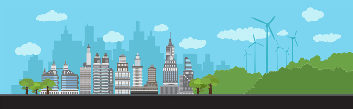 buildings cityscape, Street, highway with cars,ecology idea , vector illustration