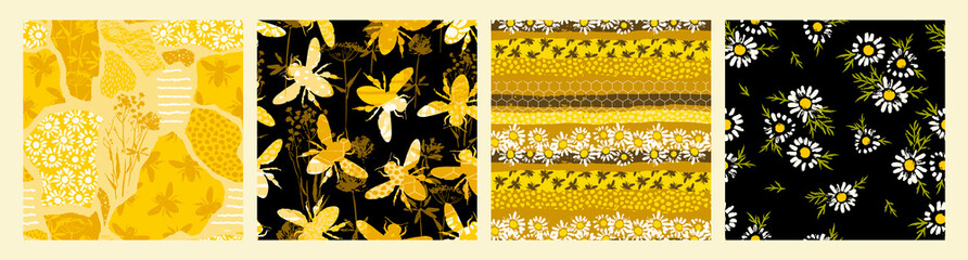 Stoffe zum Nähen Seamless patterns with bee. Trendy hand drawn textures.