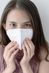 Woman wearing face mask  for Prevent  PM2.5  pollution