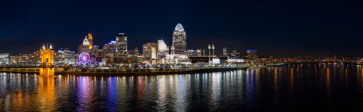 Night panorama Cincinnati Ohio lit at night