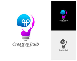 Bulb Creative with head people logo concepts, abstract colorful icons, elements and symbols, template - Vector