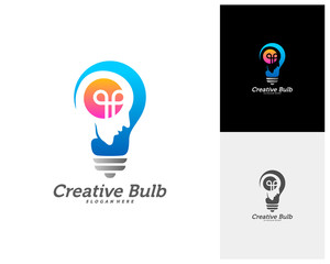 Bulb Creative with head people logo concepts, abstract colorful icons, elements and symbols, template - Vector
