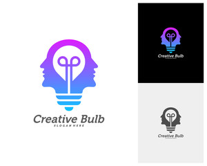 Bulb Creative with head people logo concepts, abstract colorful icons, elements and symbols, template - Vector