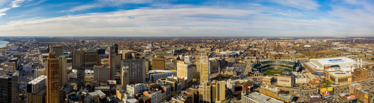 Aerial panorama Downtown Detroit Michigan USA